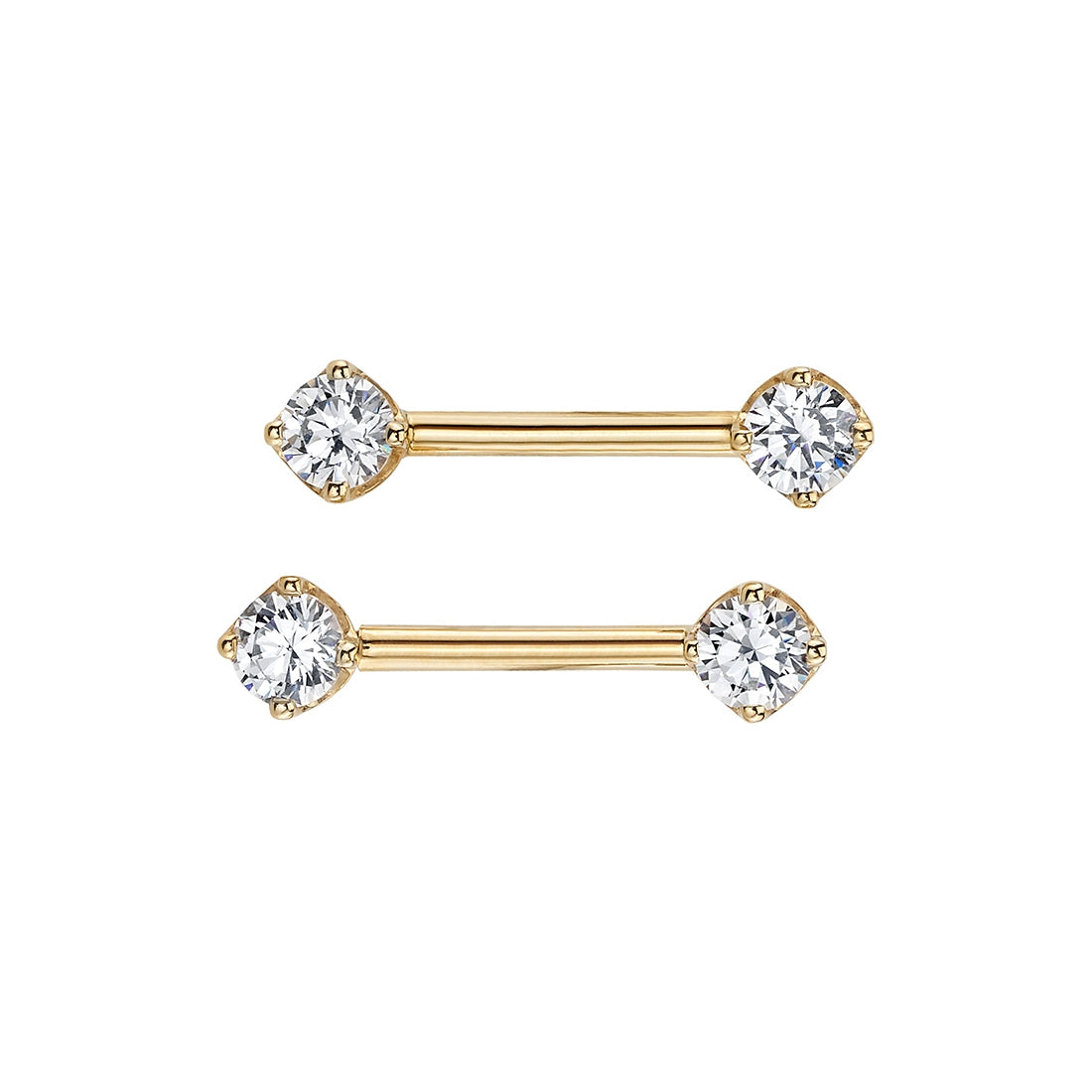BVLA Prong Bell Barbell (3mm): 14K gold studs with light pink sapphires at both ends—ideal for your piercings.