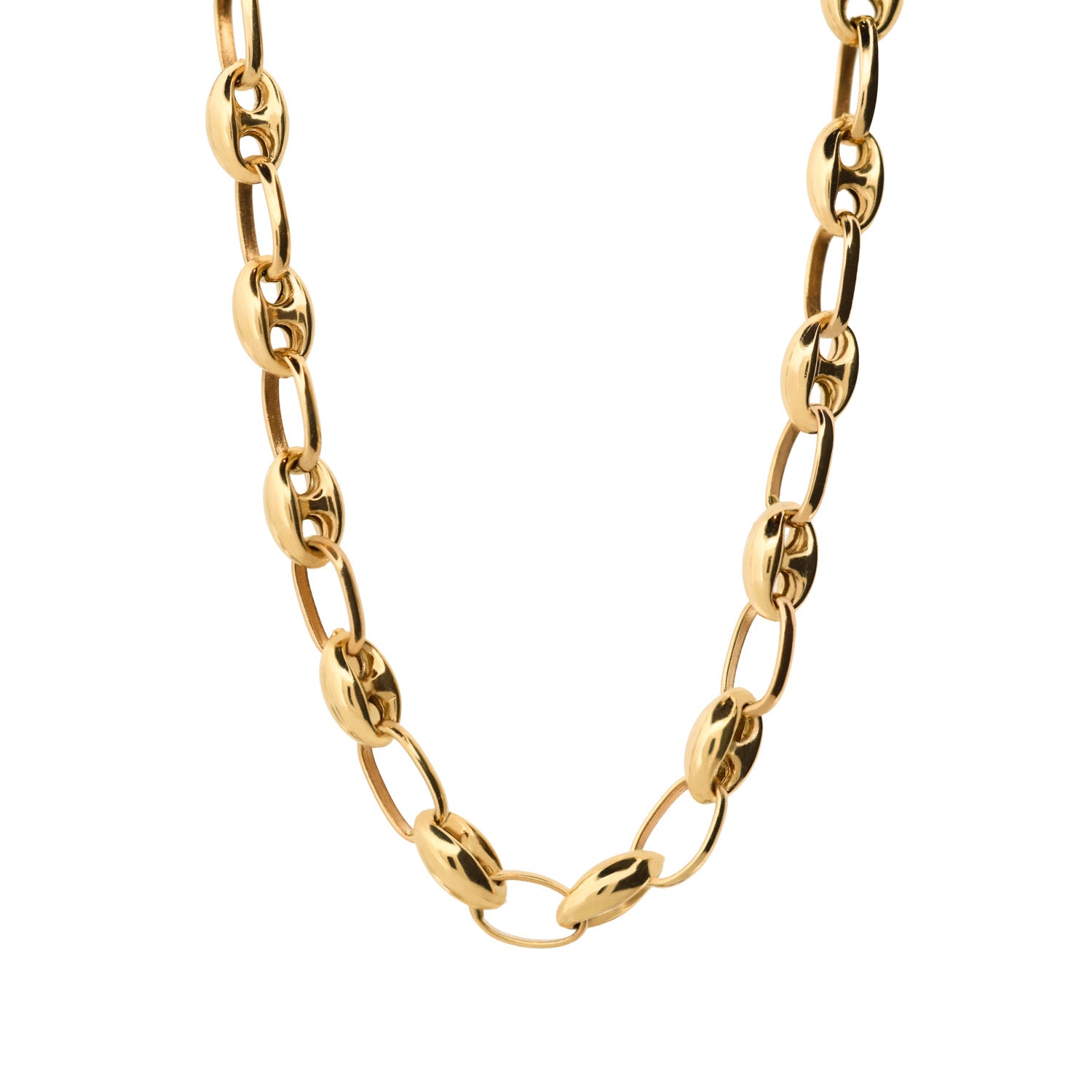 Puffed Mariner Chain Necklace Solid 14k Gold
