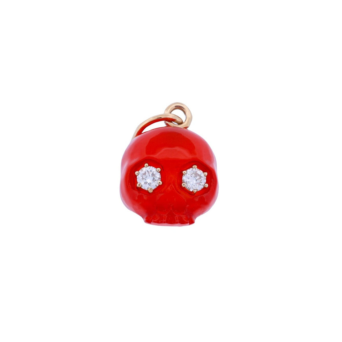 The Skull of Carnelian by Fiat Lux features diamond eyes and a 14K gold loop—ideal for your favorite jewelry.