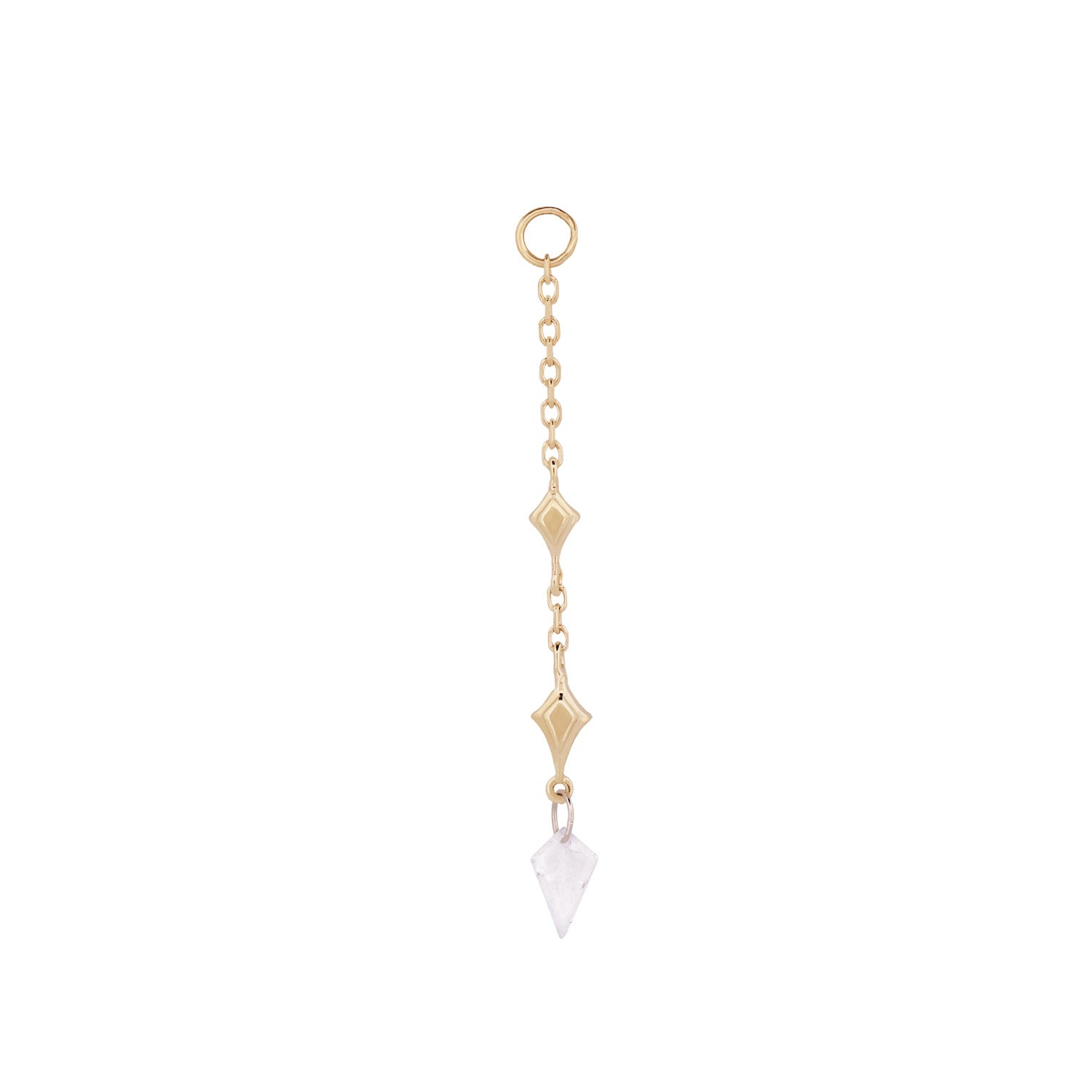 Fiat Lux North Star Kite Dangle: 14K gold chain earring with diamond links, crystal pendant—luxurious and unique.