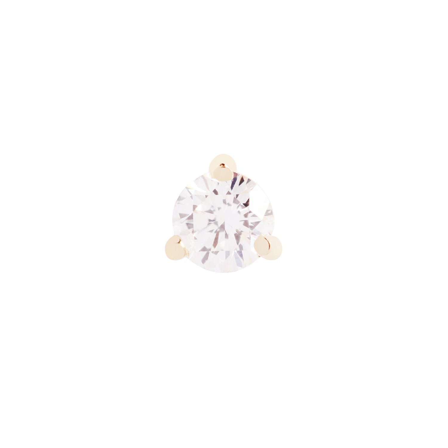 Fiat Lux 3 Prong Round 2.5mm White Diamond stud earring in 14K gold, shown on a white background.