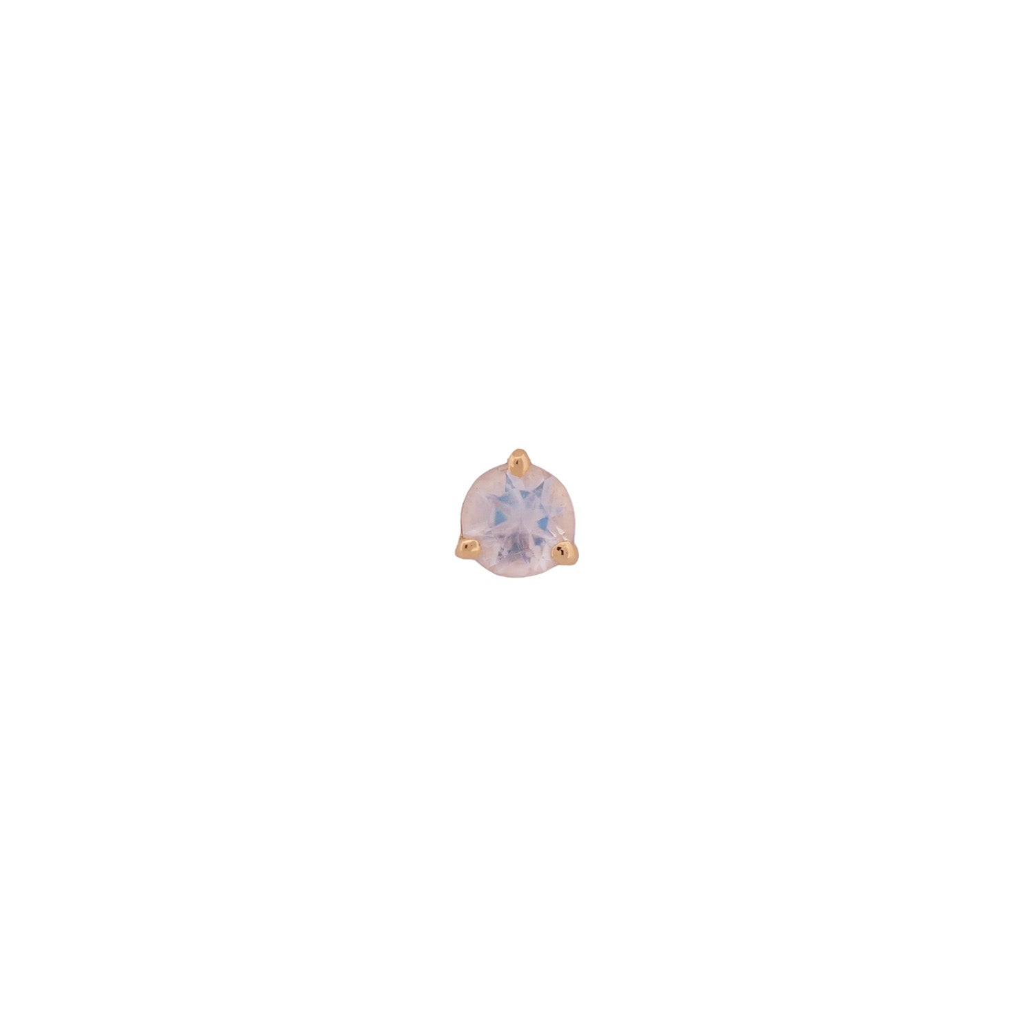 Fiat Lux 3 Prong Round - Colored Gems (3mm) light purple stud earring in 14K gold on white background.
