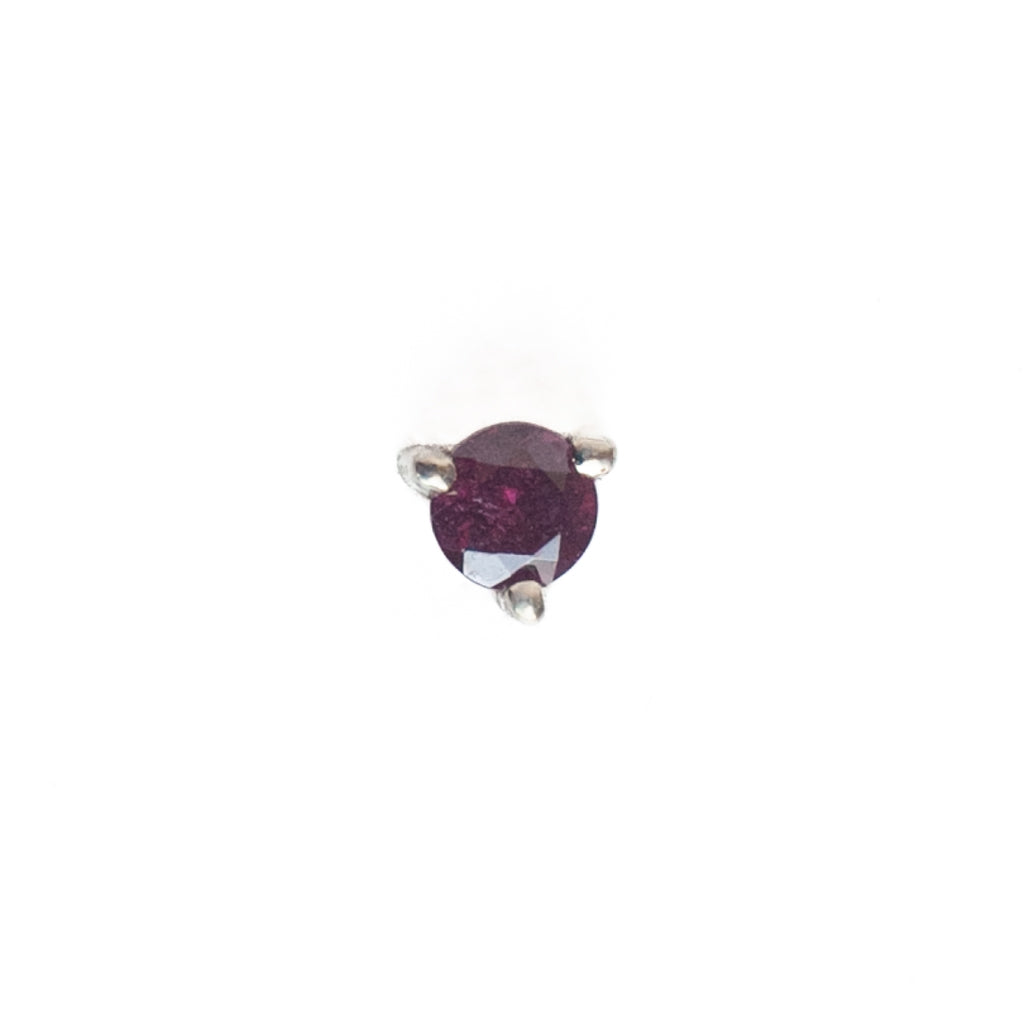 Fiat Lux 3 Prong Round - Colored Gems (2mm) features a small round purple gemstone in a flatback setting.