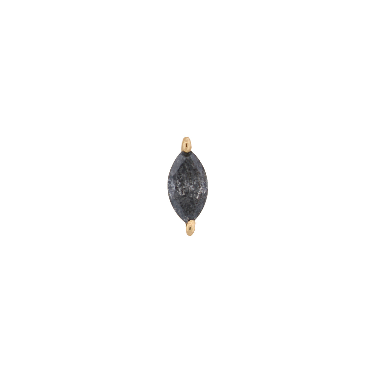 Classic Marquise Prong - Colored Stone (3x1.5mm) featuring a dark gray marquise-cut stone in a 14K gold two-prong flatback.