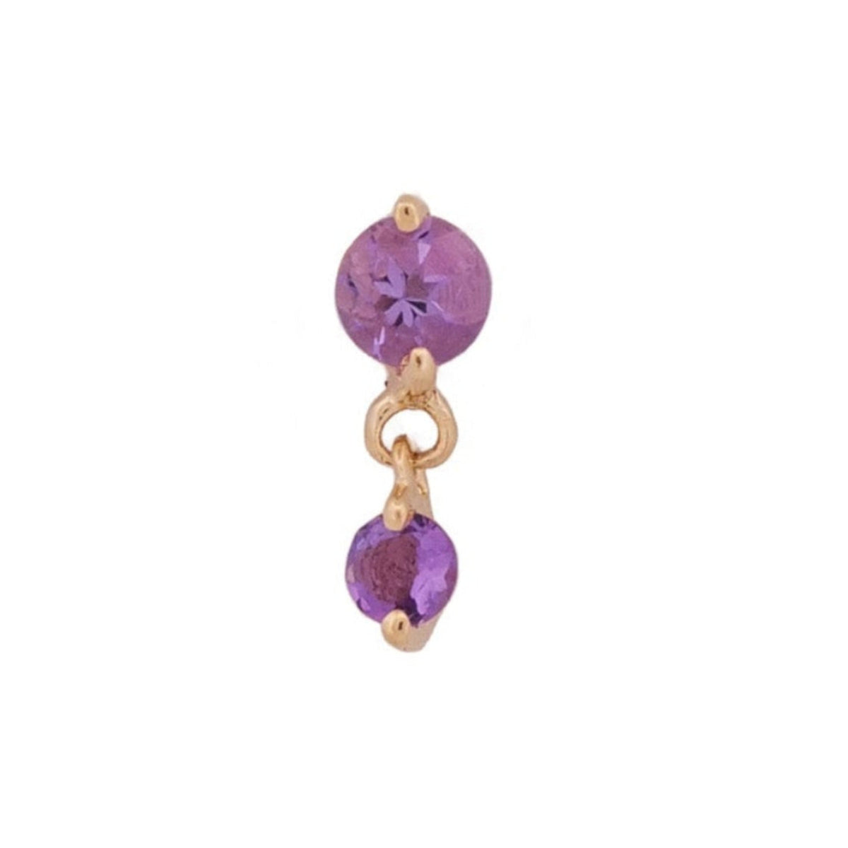 Fiat Lux Classic Twin Stars - Colored (2.5mm) 14K gold studs with two round purple stones, shown on white background.