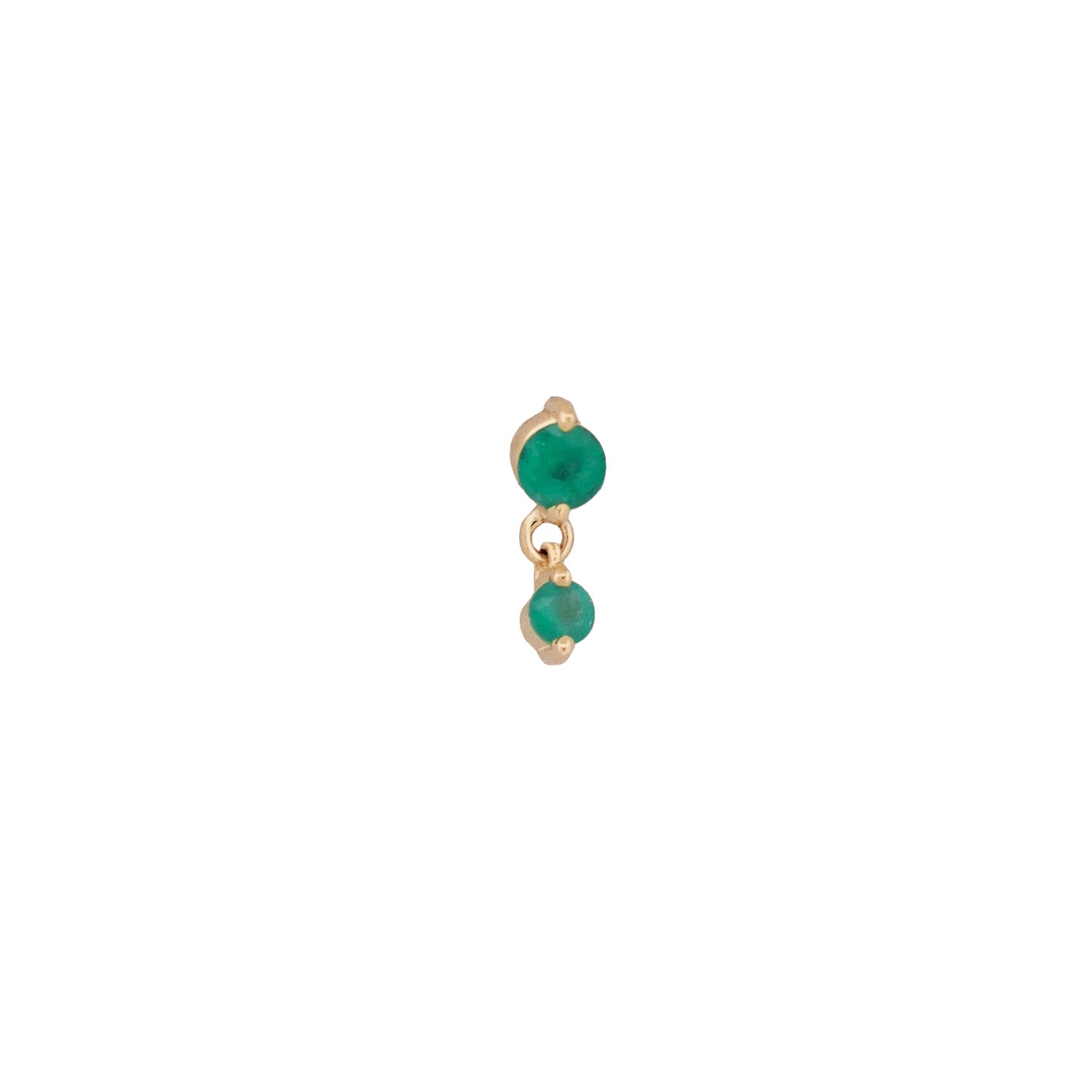 Fiat Lux Petite Twin Stars - Colored (2mm): 14K gold earrings with two small green stones, elegant piercing jewelry.