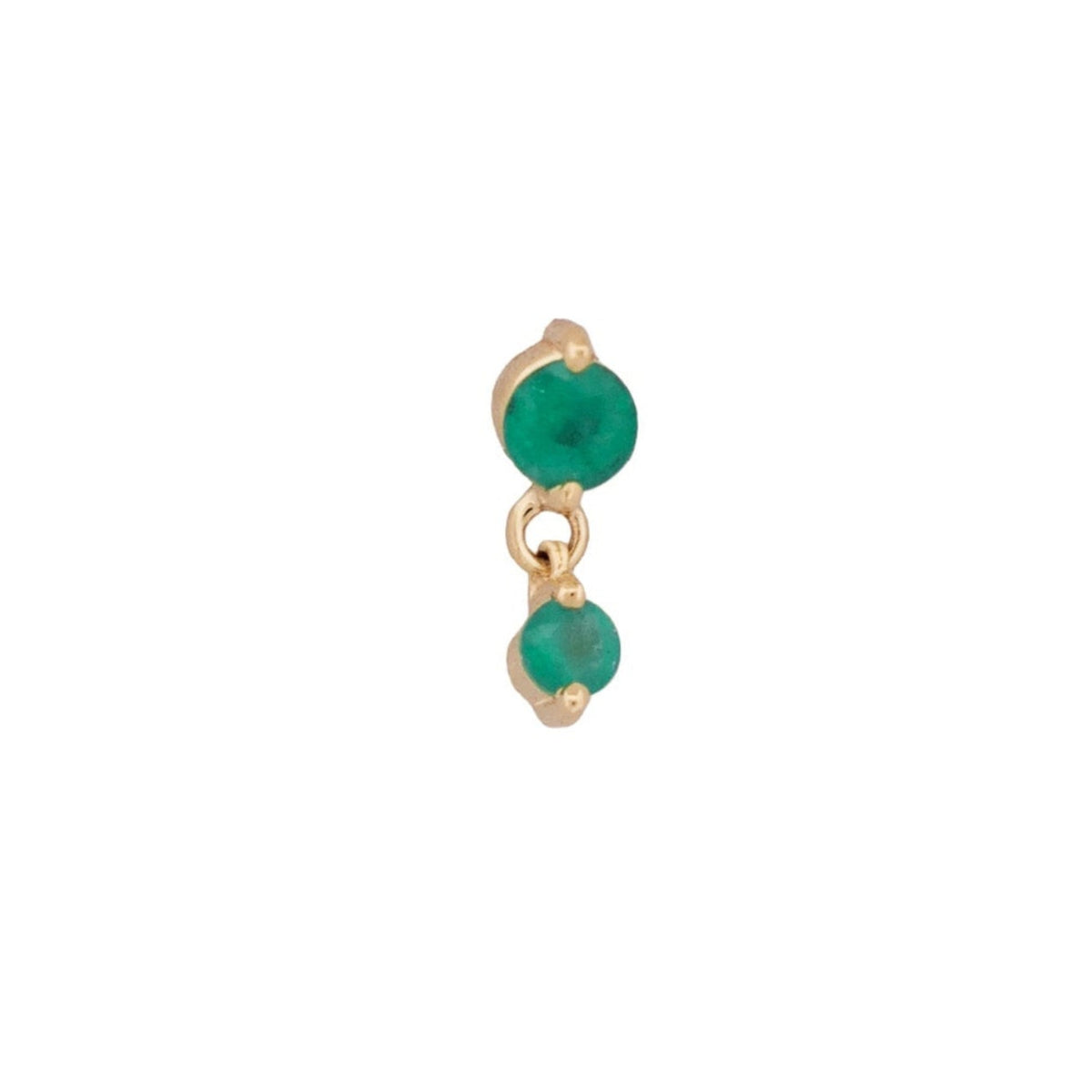 Fiat Lux Petite Twin Stars: 14K gold earrings with two 2mm colored stones, shown on a plain white background.