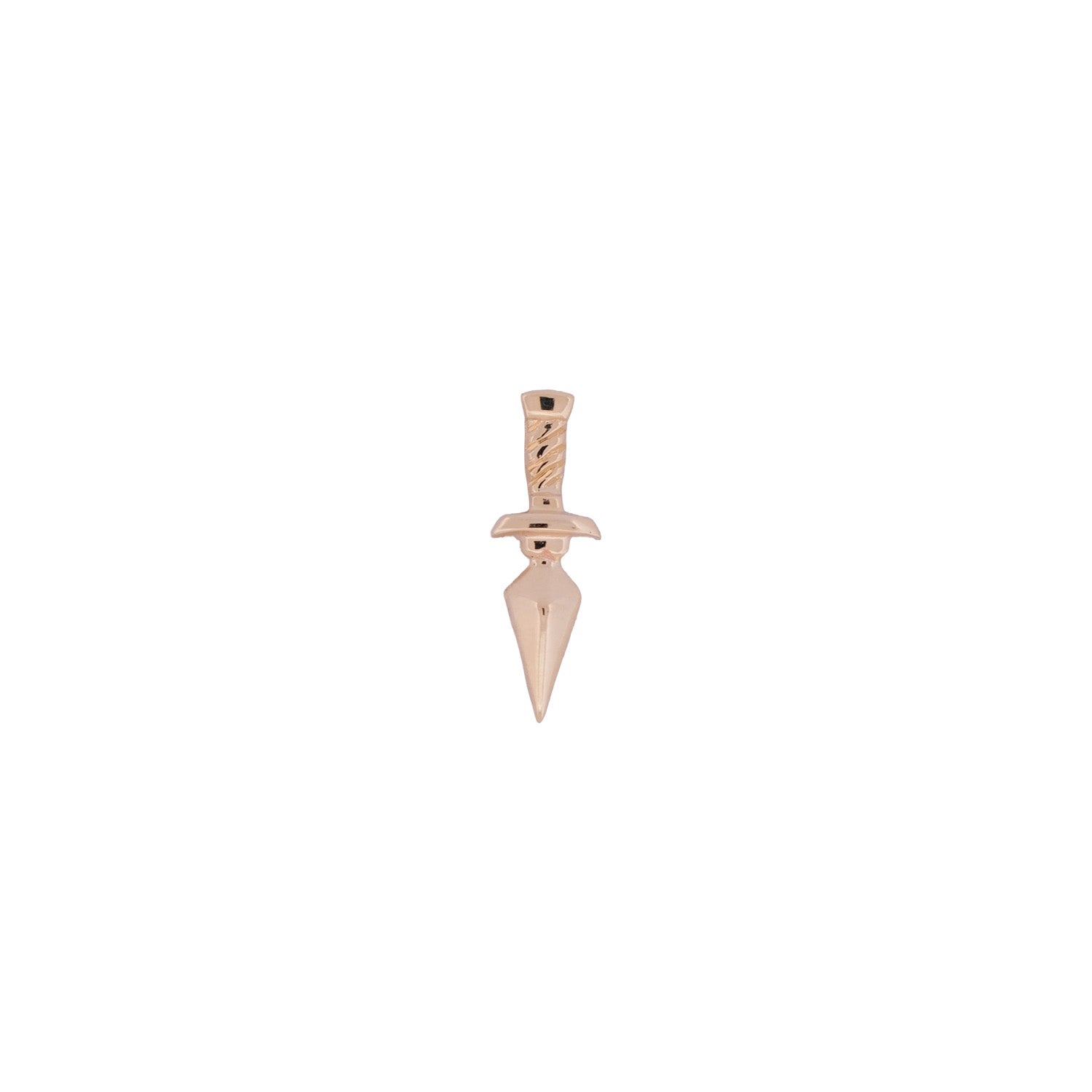 Fiat Lux Dagger Stud: a bronze-colored, textured ornamental earring resembling a flatback piercing on white background.