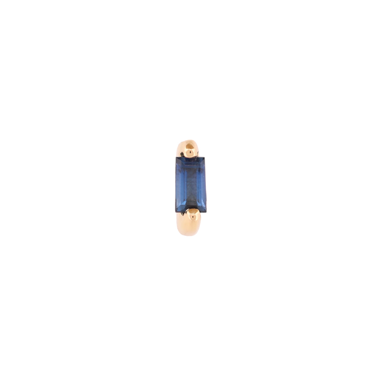 Fiat Lux Escalier Single Stud: 14K gold ring with vertical baguette blue gem—modern, elegant piercing jewelry.
