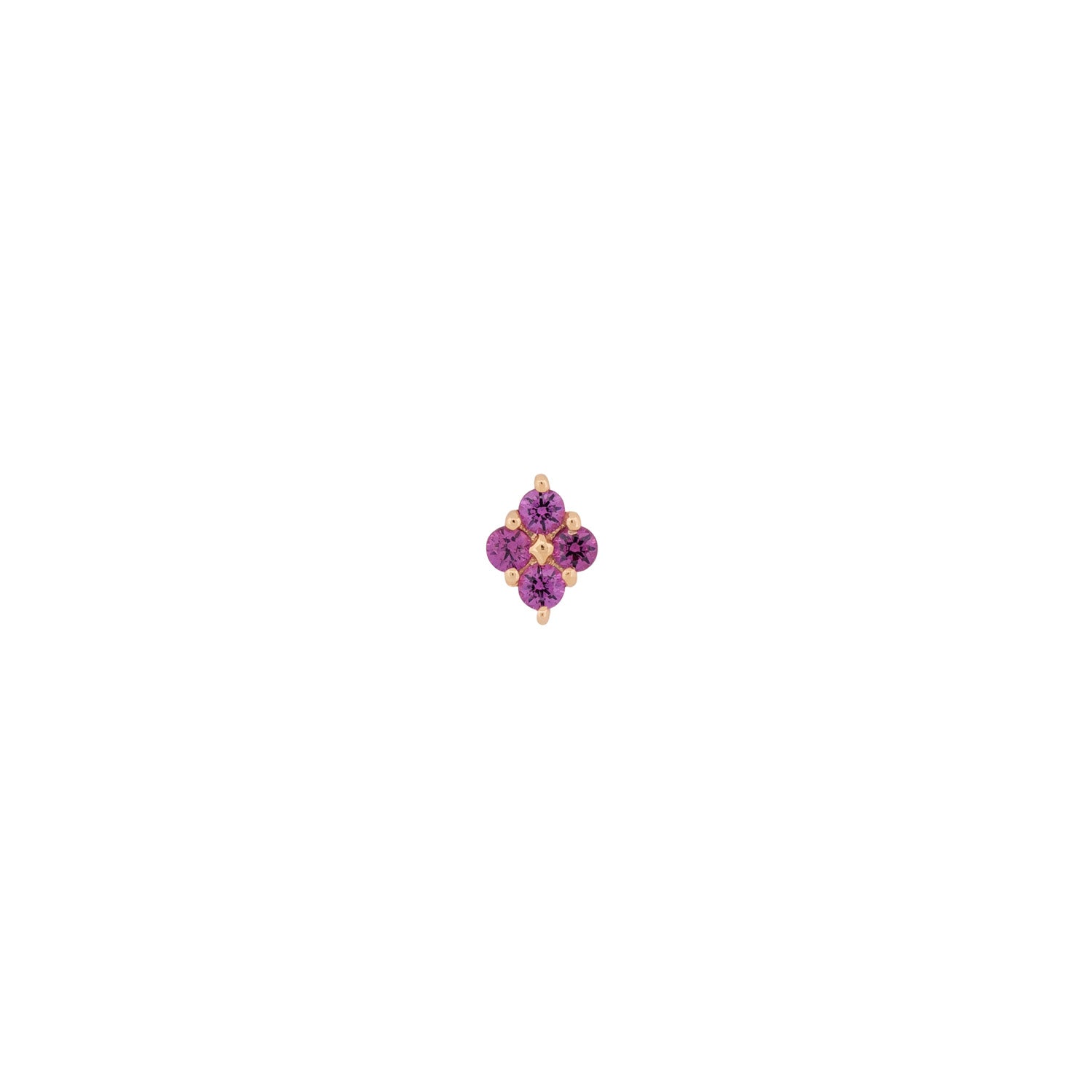 Fiat Lux Grande Sirius Stud - Colored (1.5mm): Small 14K gold flatback with four purple stones in a diamond cluster.