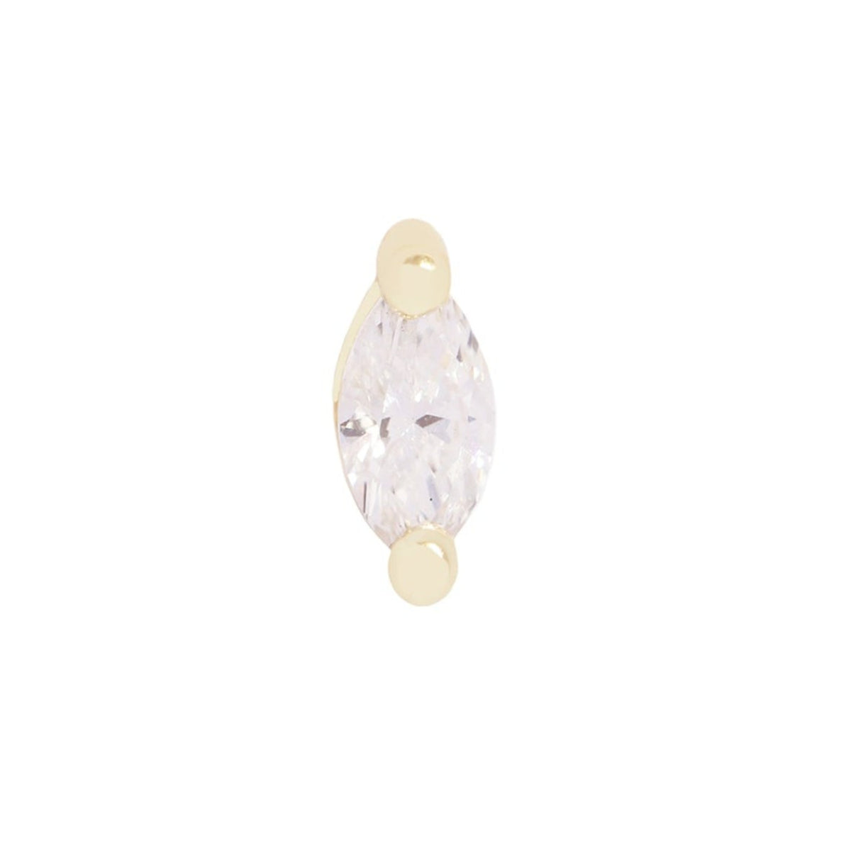 The Fiat Lux Grande Marquise Prong features a 4x2mm white diamond in 14K gold, vertically set in a minimalist style.