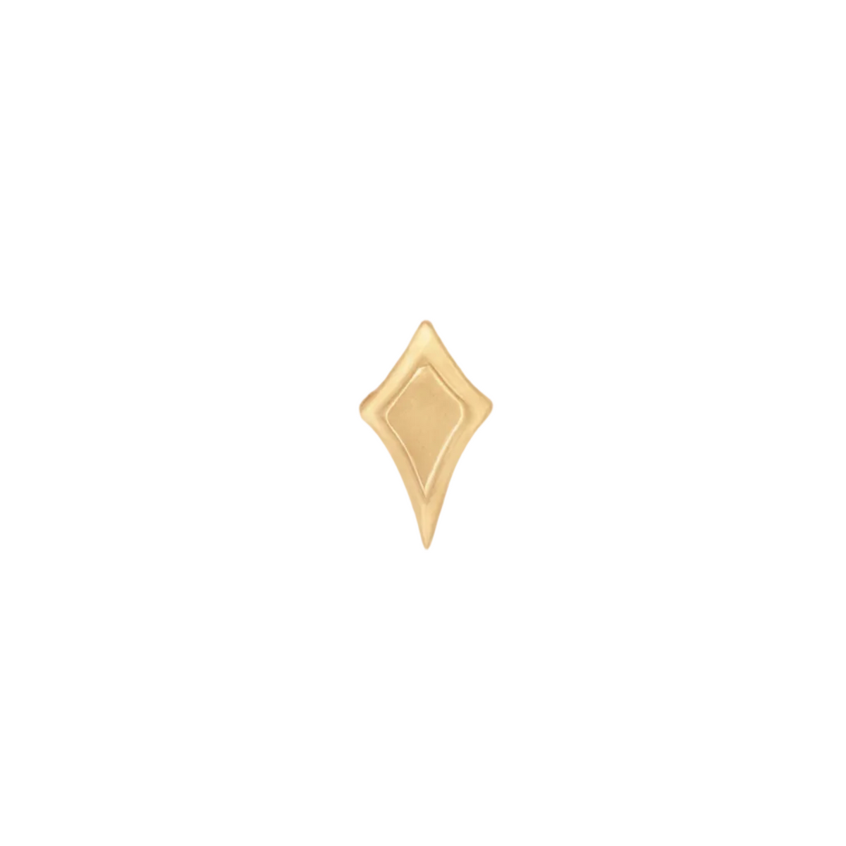 The Classic North Star Earring by Fiat Lux: a small 14K gold, diamond-shaped star with raised inner border.