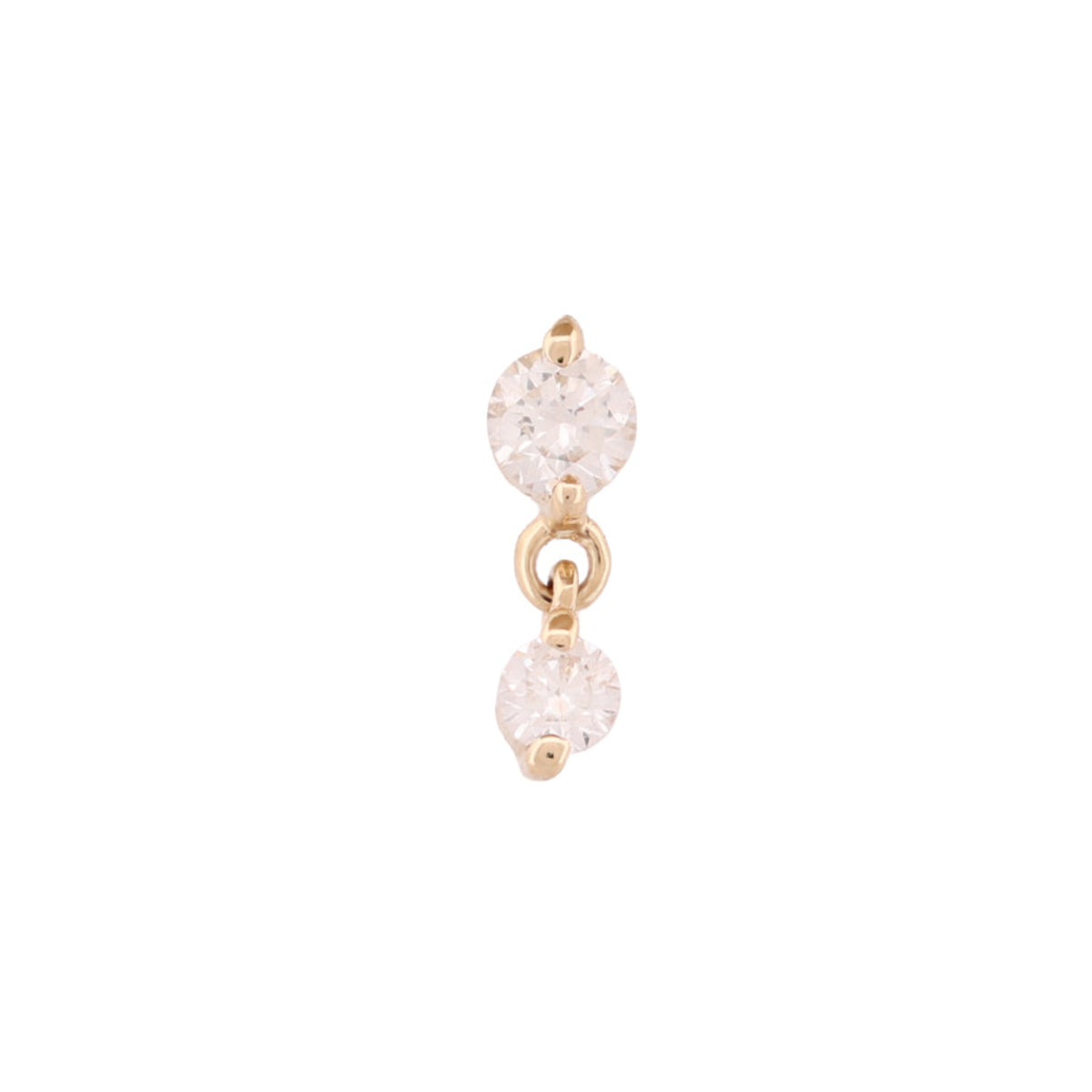 Fiat Lux Petite Twin Stars Stud—14K gold, two 2mm white diamonds, perfect flatback piercing jewelry.