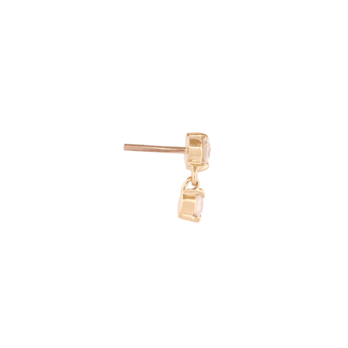 Fiat Lux Petite Twin Stars Stud - White Diamond (2mm), 14K gold flatback earring, pictured on white background.