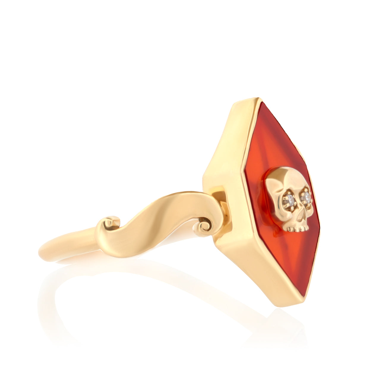 Inlay Skull Scroll Ring - Carnelian