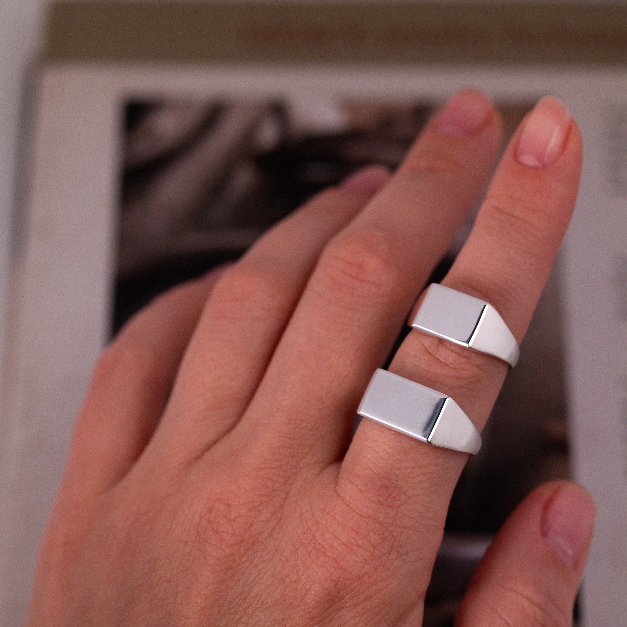 Classic Rectangle Signet Ring - Star Set (S)