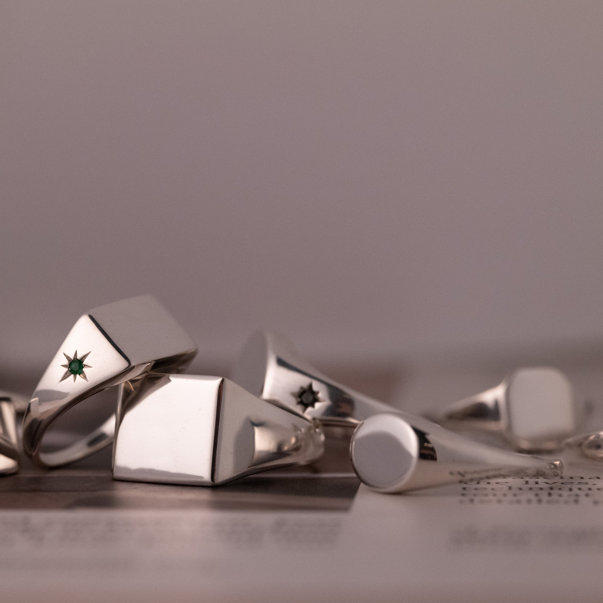 Grande Square Signet Ring - Star Set (S)