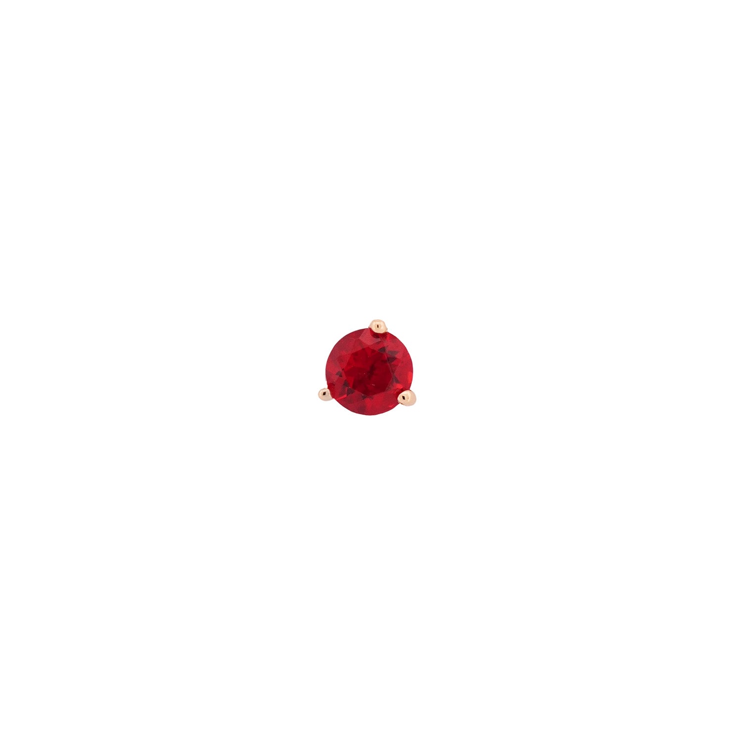 Fiat Lux 3 Prong Round - Colored Gems (3mm) labret with a red gemstone in a minimalist 14K gold setting.