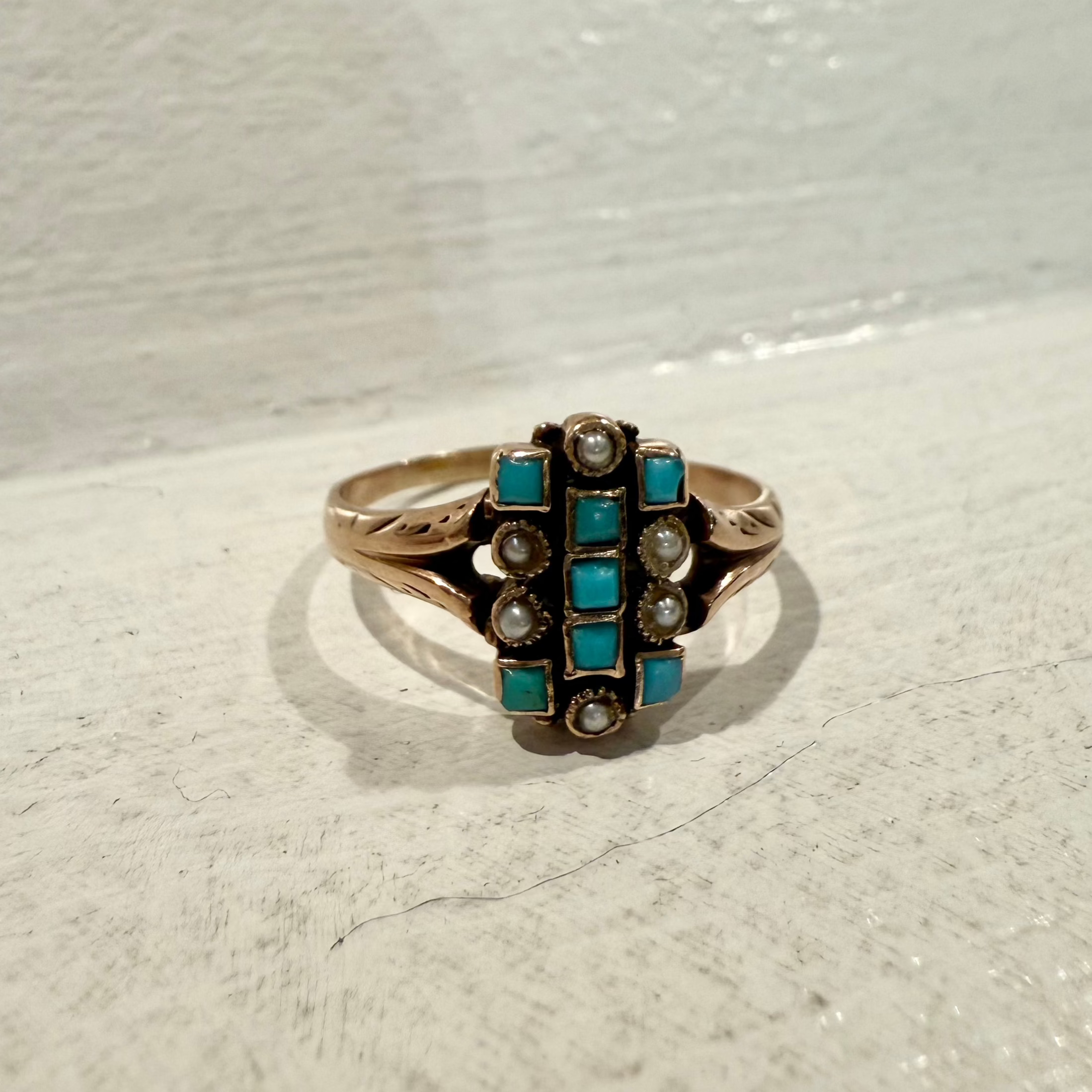 Turquoise and Seed Pearl Ring (Vintage)