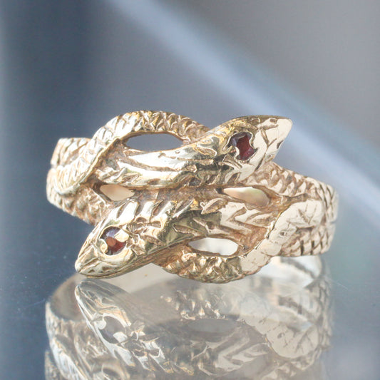 Vintage Garnet Double Snake Ring