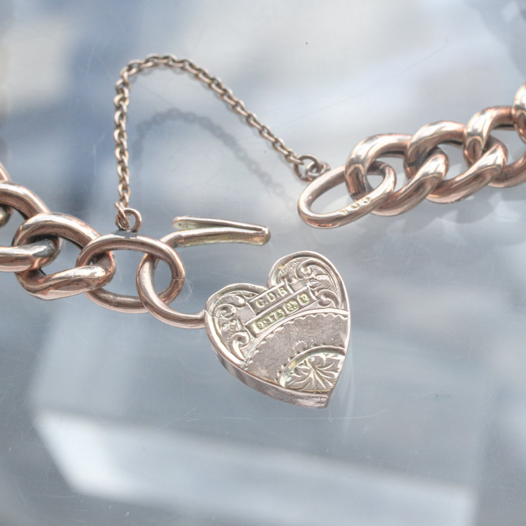 Victorian Engraved Curb Link Bracelet with Heart Lock Clasp