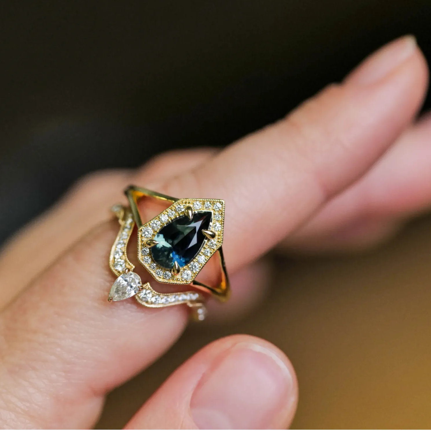 Classic Phoebe Ring - Ink Drop Teal Sapphire (1.287ct)