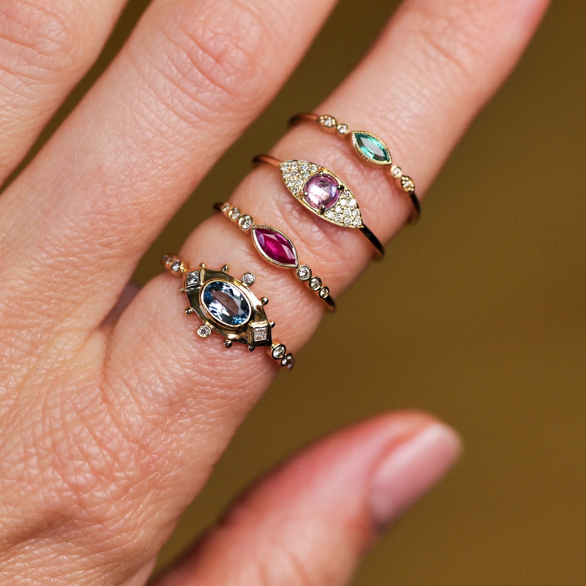 Marquise Eye Ring - Emerald