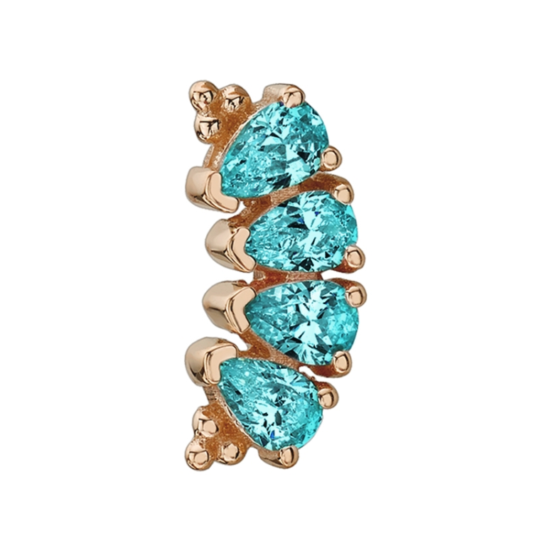 BVLA Pear Panaraya - 4 Gem: Gold labret earring with four turquoise teardrops in a curve.