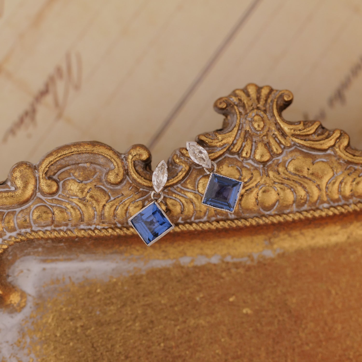 Vintage Carré Sapphire Drop Earrings