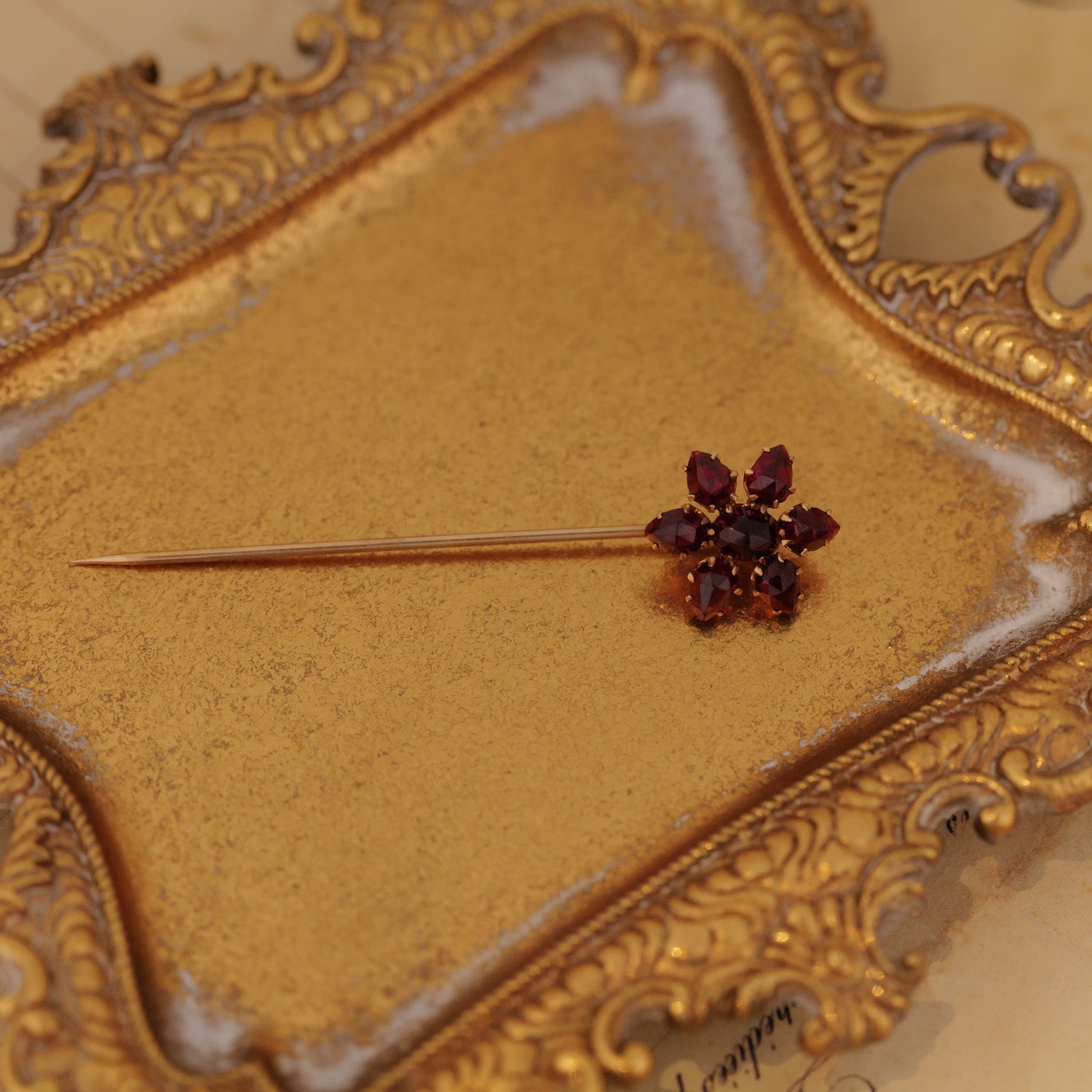 Bohemian Garnet Flower Stick Pin