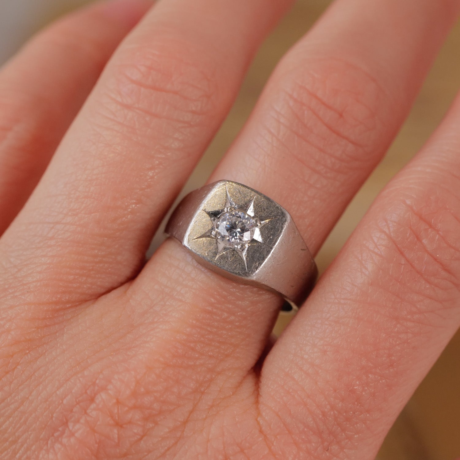Vintage Star Set Signet Ring