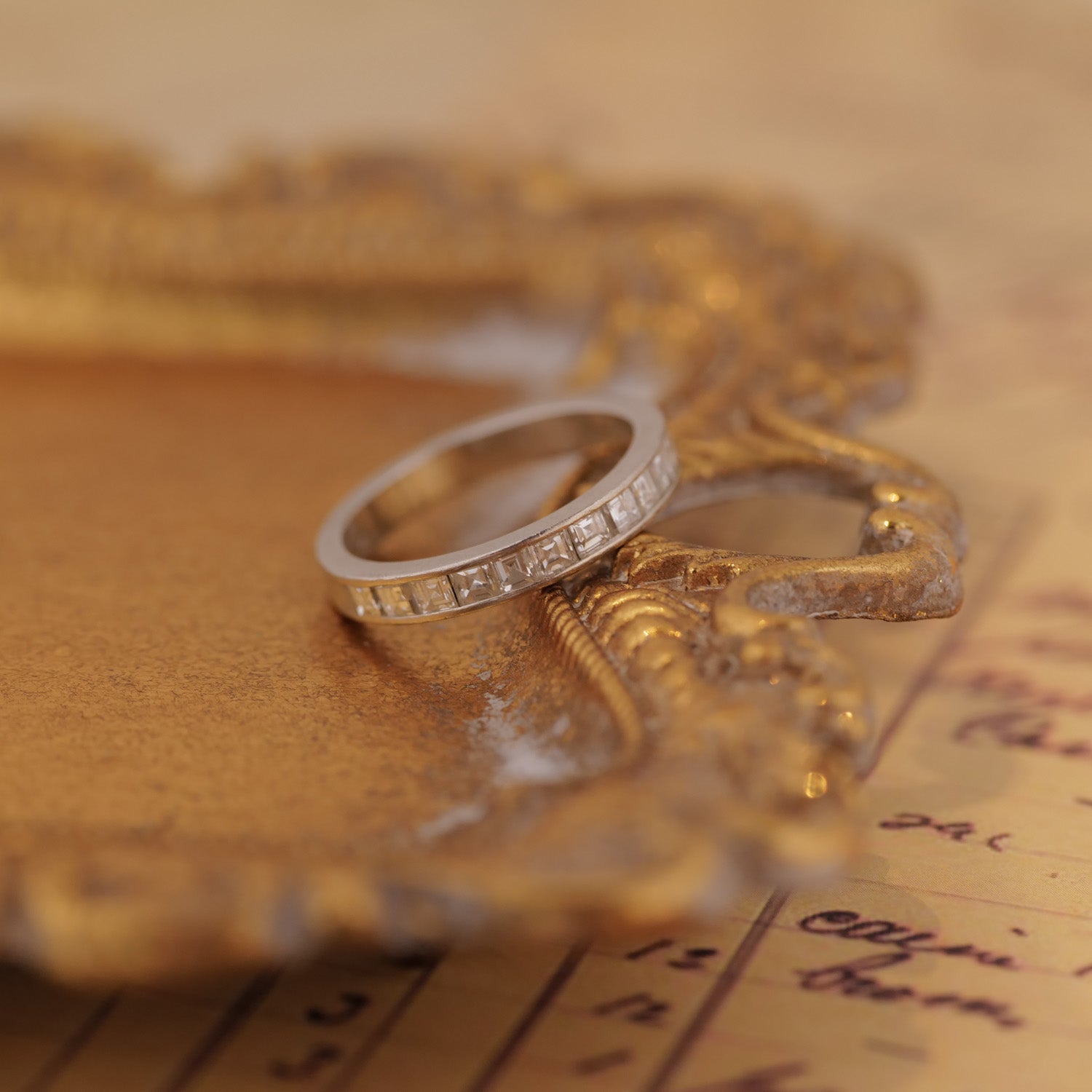 Vintage Carré Cut Diamond Platinum Band