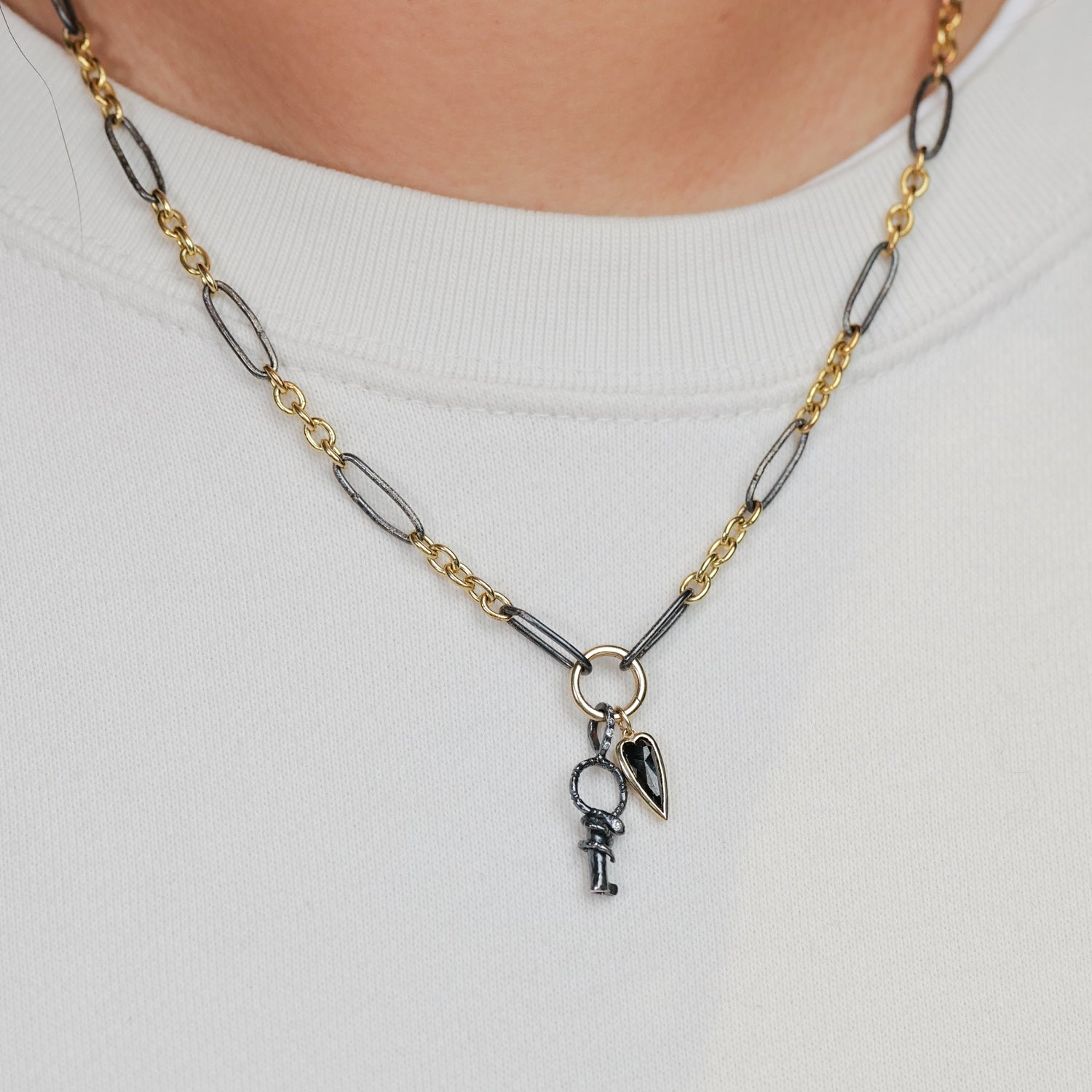 Mixed Metal Link Charm Holder Chain