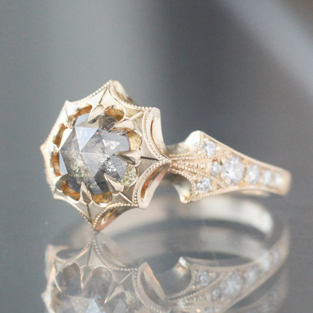 XL Dione Ring - Salt & Pepper Rose Cut Diamond (1.11ct)