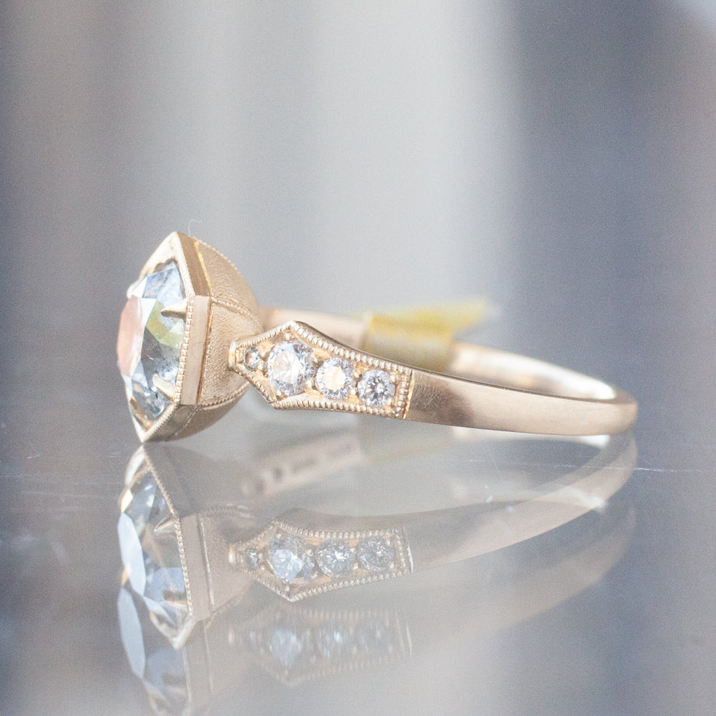 Hex Bezel Ring - Salt & Pepper Round Diamond (1.53ct)