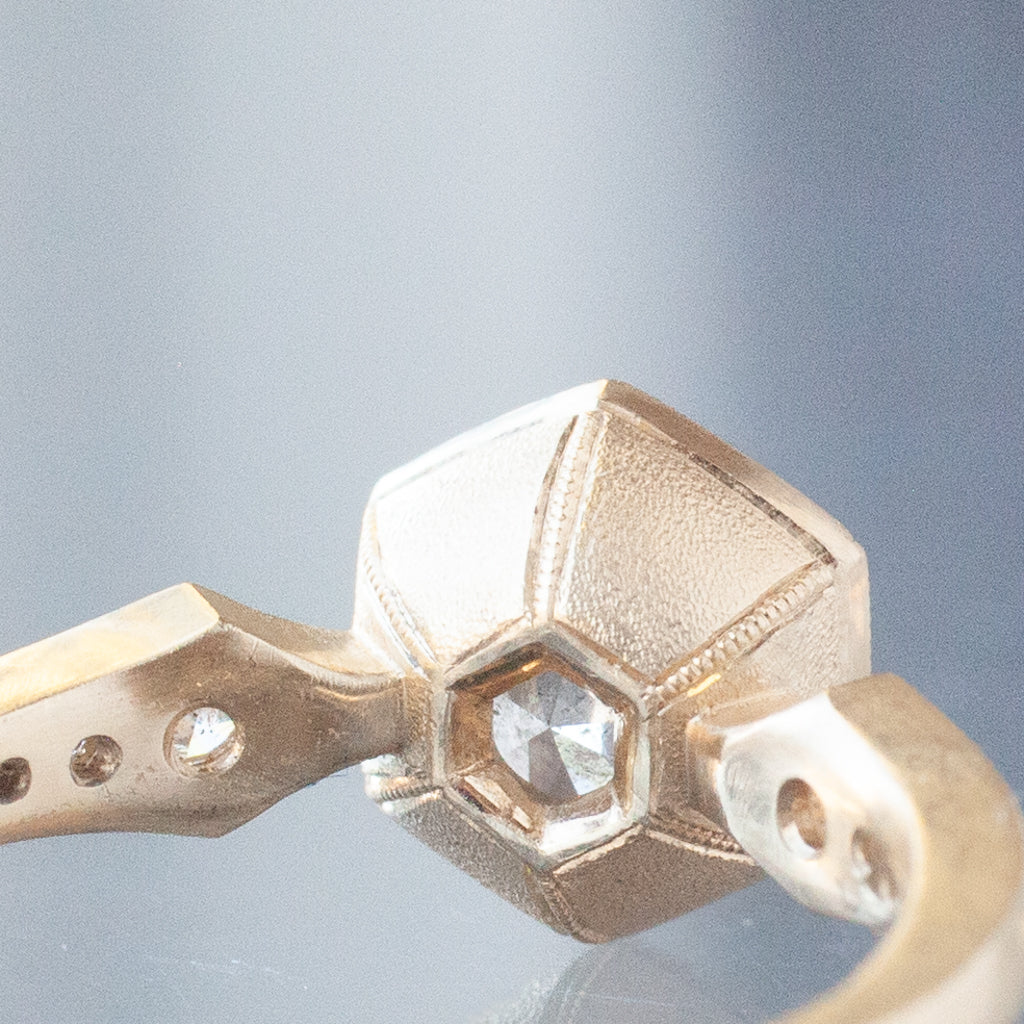 Hex Bezel Ring - Salt & Pepper Round Diamond (1.53ct)