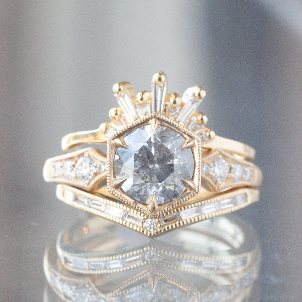 Hex Bezel Ring - Salt & Pepper Round Diamond (1.53ct)