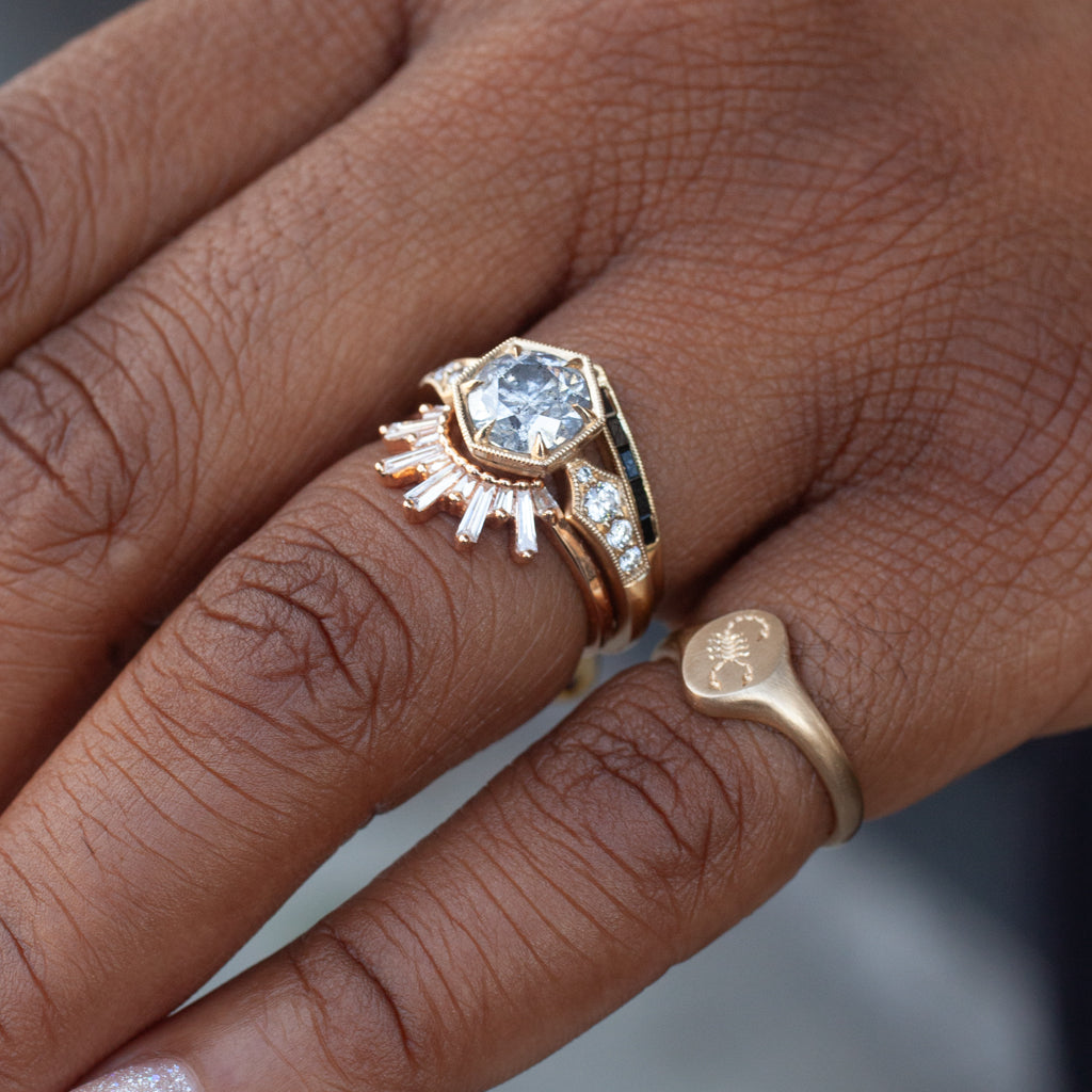 Hex Bezel Ring - Salt & Pepper Round Diamond (1.53ct)