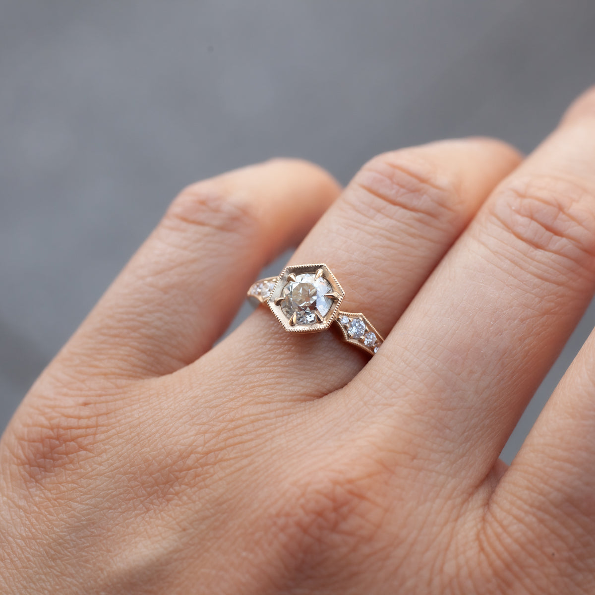 Hex Bezel Ring - Antique Old European Cut Diamond (1.22ct)