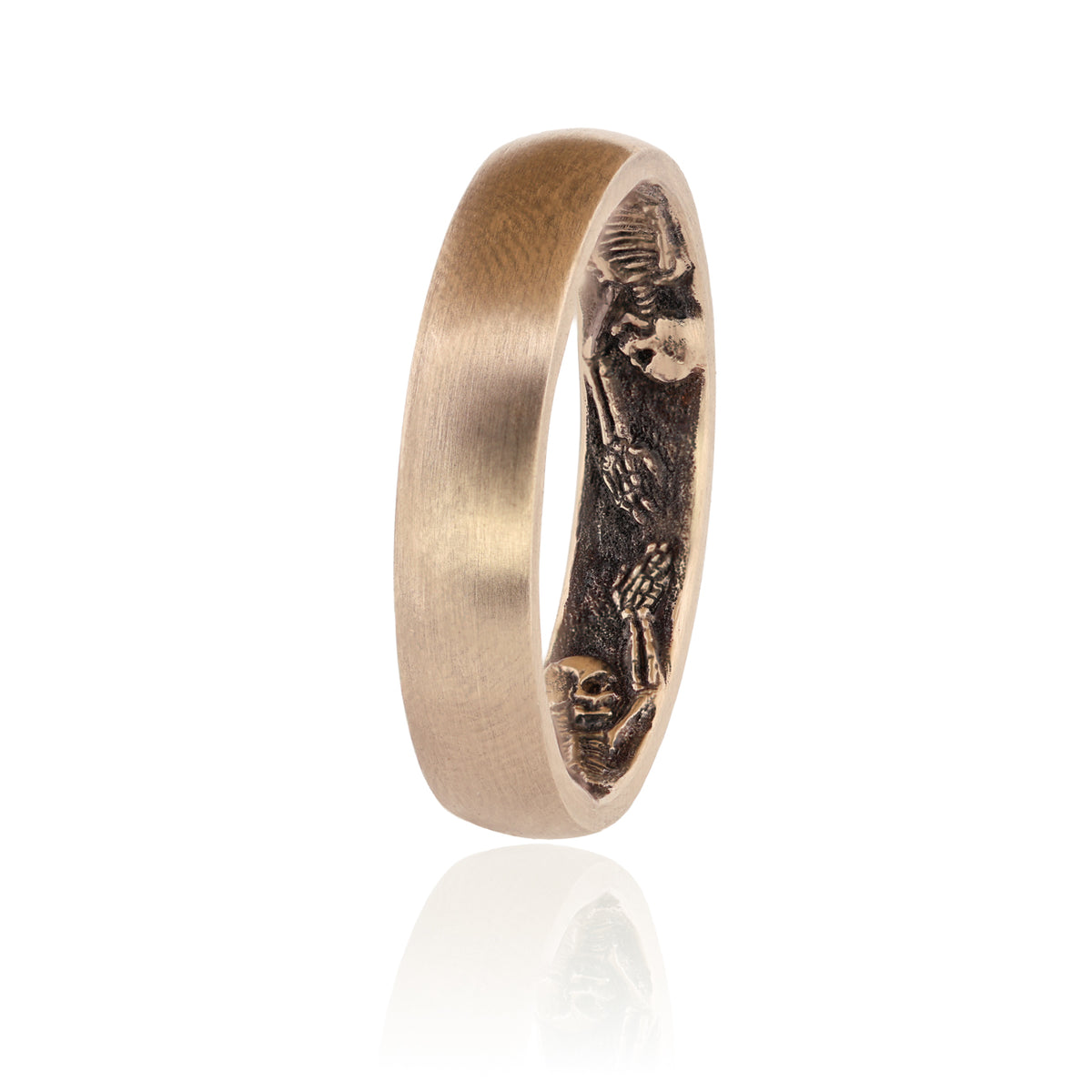 Secret Skellies Ring - Soft Domed by DMD Metal: 14k gold, brushed exterior, skeleton engraving inside.