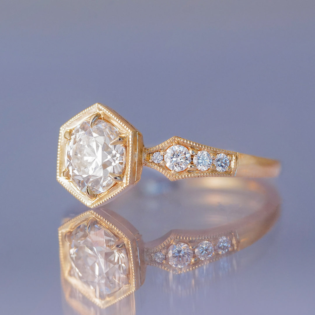 Hex Bezel Ring - Antique Old European Cut Diamond (1.32ct)