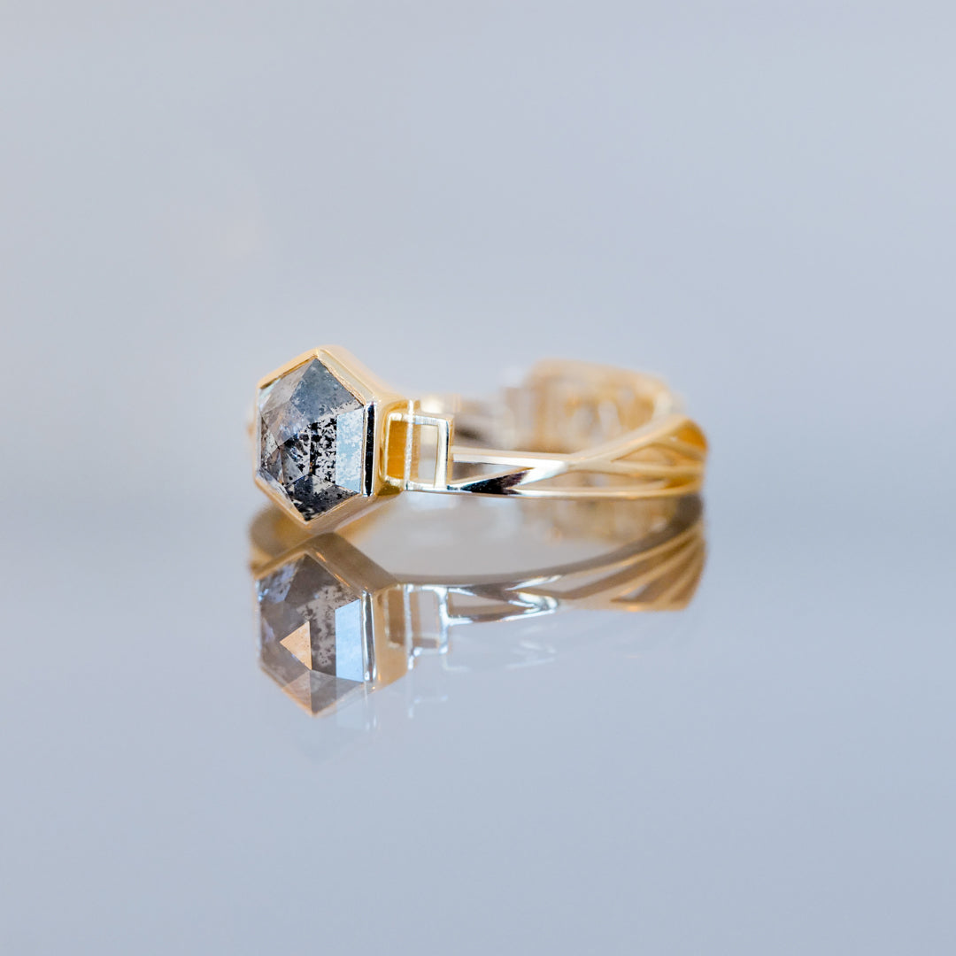 Dame Bloodgood Ring - Salt & Pepper Hexagon (1.25ct)