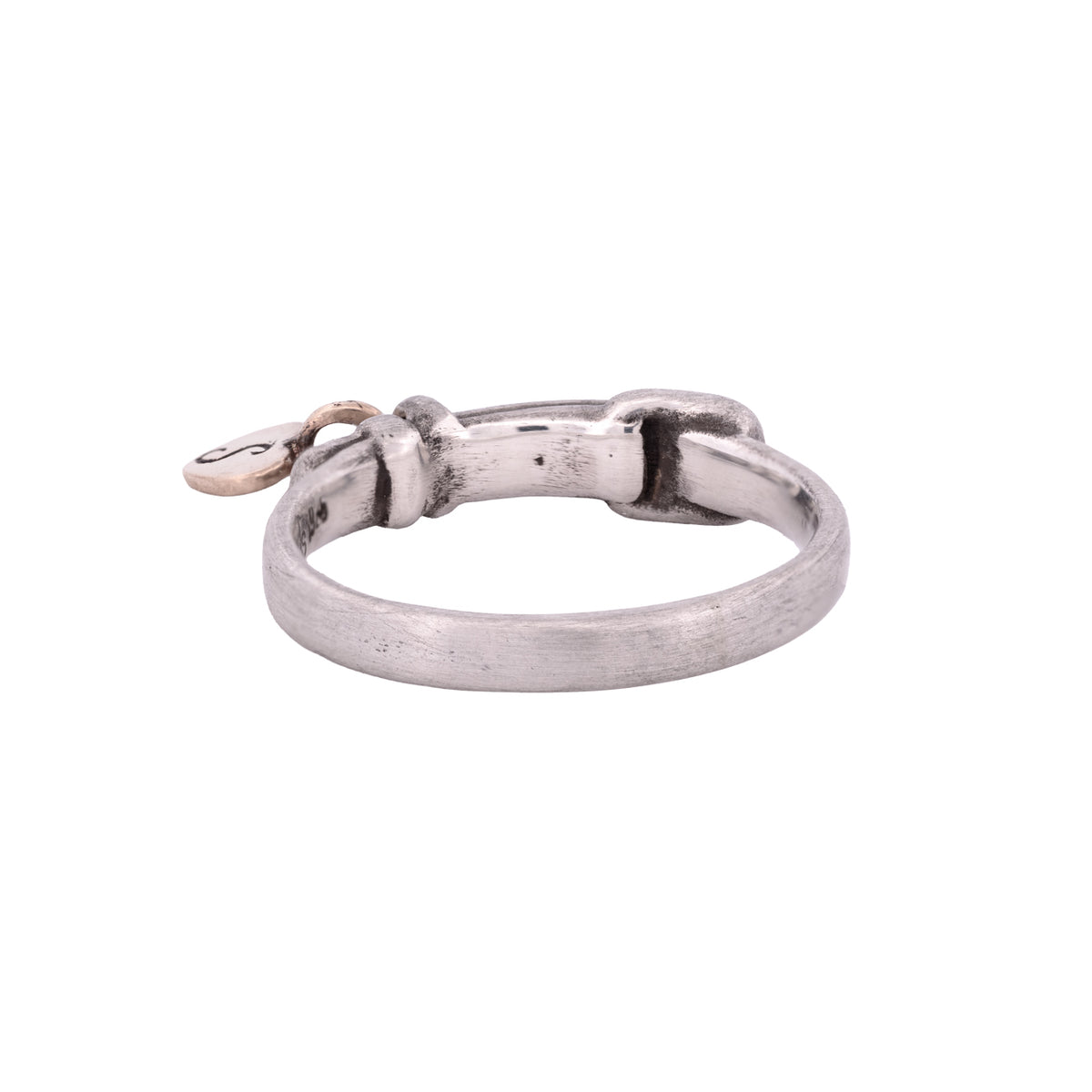 Little Love Pet Collar Ring - Black Diamond antique-inspired sterling silver buckle ring with a small heart charm.