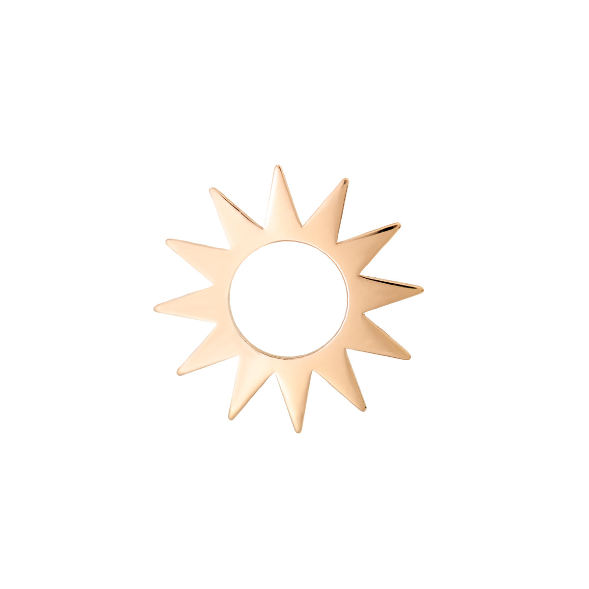 14K gold Regular Spur Charm - Classic shaped like a sun with a circular center and spiked rays.