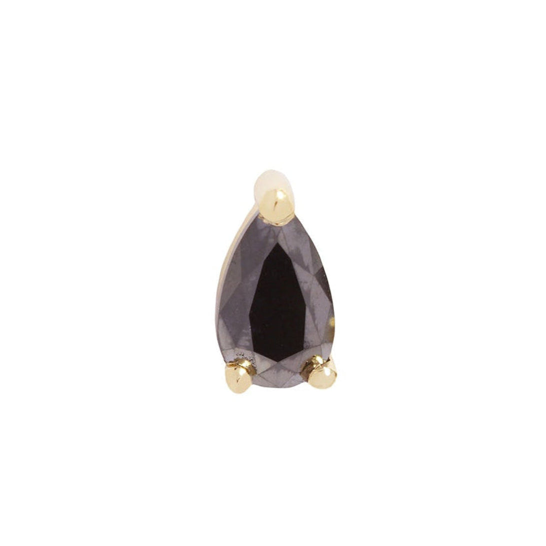 Fiat Lux 3 Prong Pear Classic features a dark gem and gold prongs, ideal to pair with flatback gold piercing jewelry.