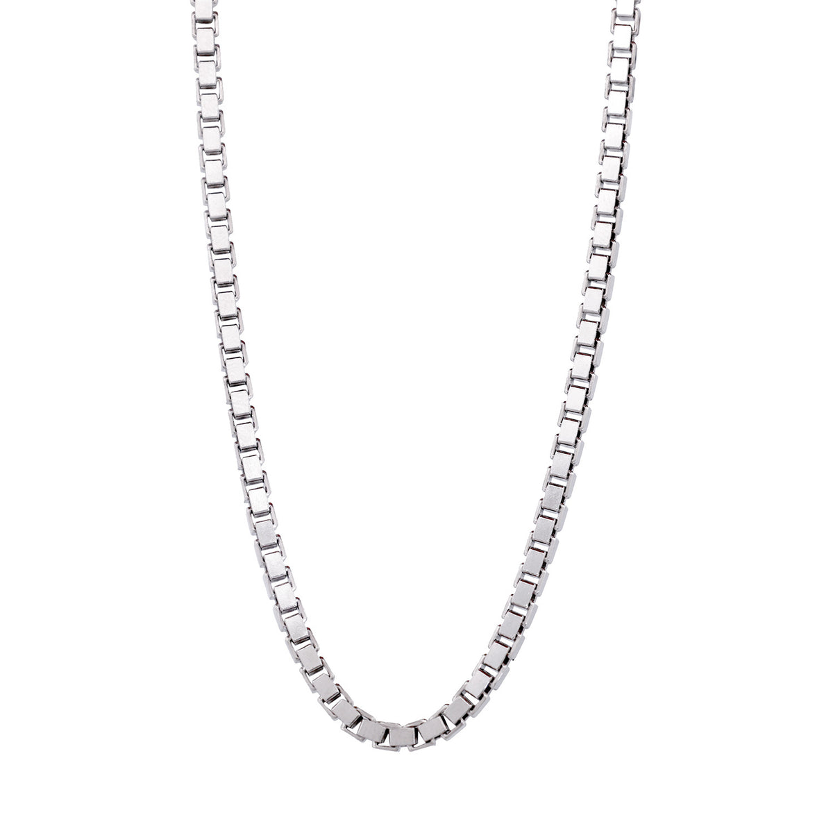 A Fiat Lux Grande Box Chain (S) sterling silver necklace featuring modern classic square links.
