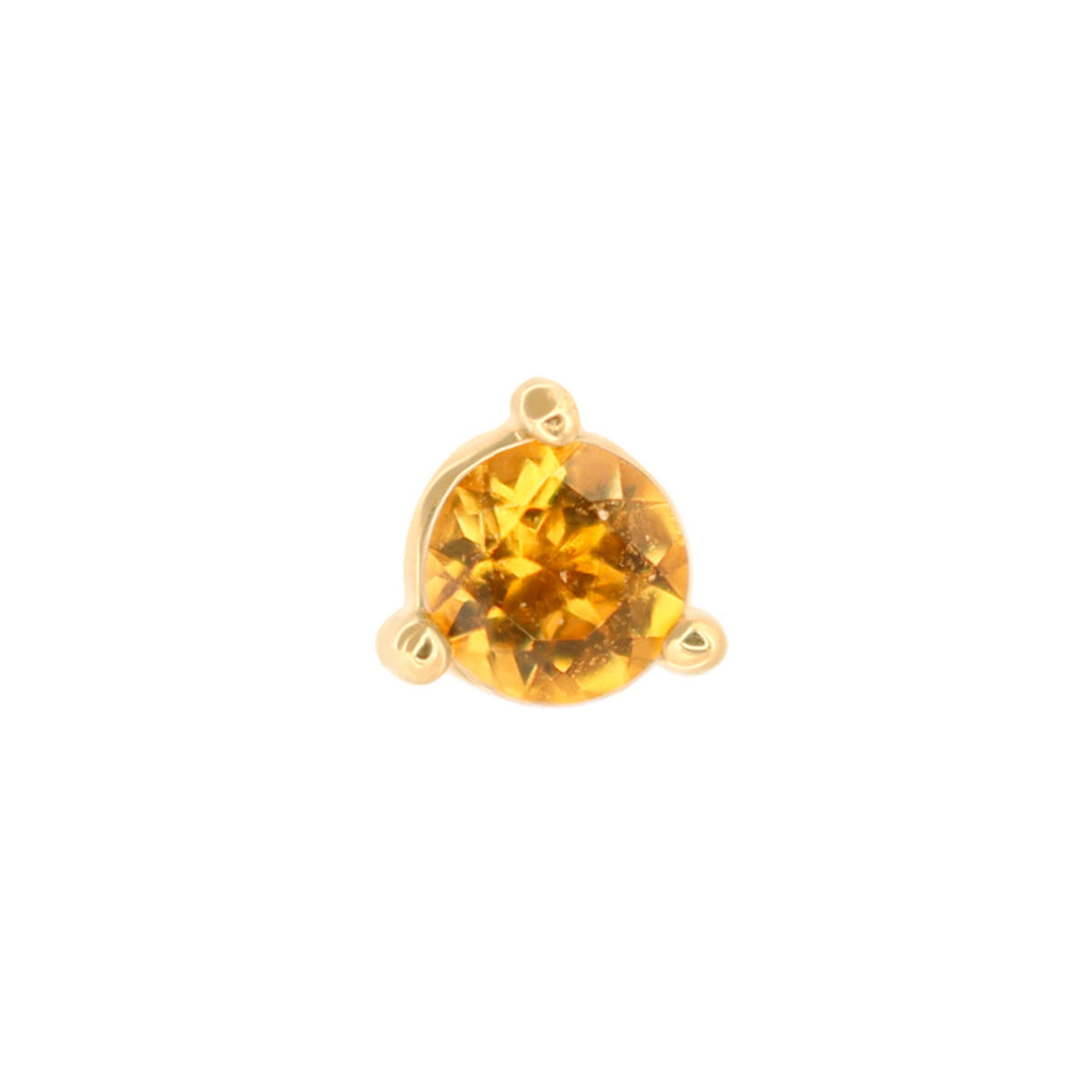 3 Prong Round - Colored Gems (3mm) featuring a round yellow gemstone in a 14K gold three-prong flatback setting.