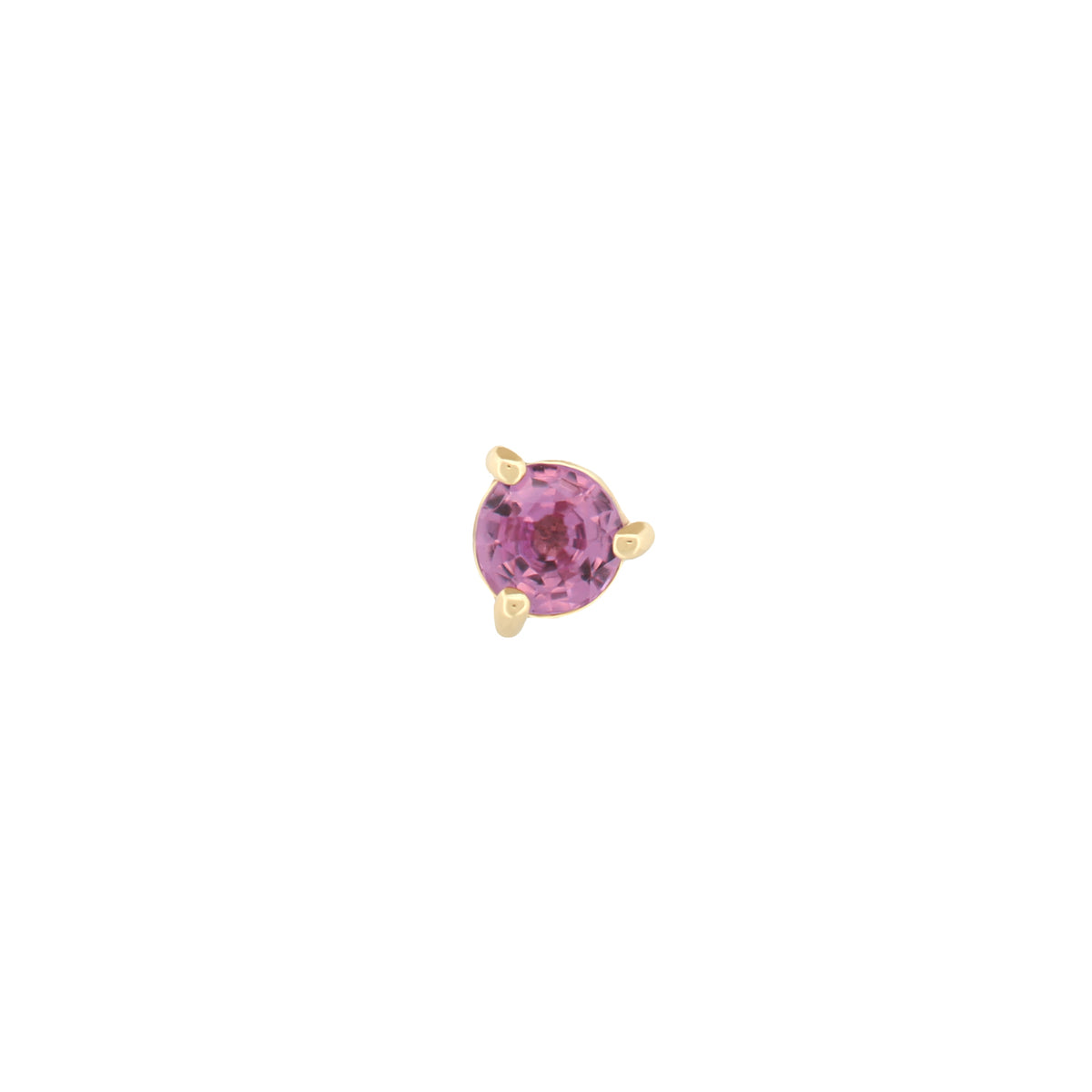 3mm 3 Prong Round - Colored Gems featuring a round pink gemstone in a 14K gold three-prong flatback setting.