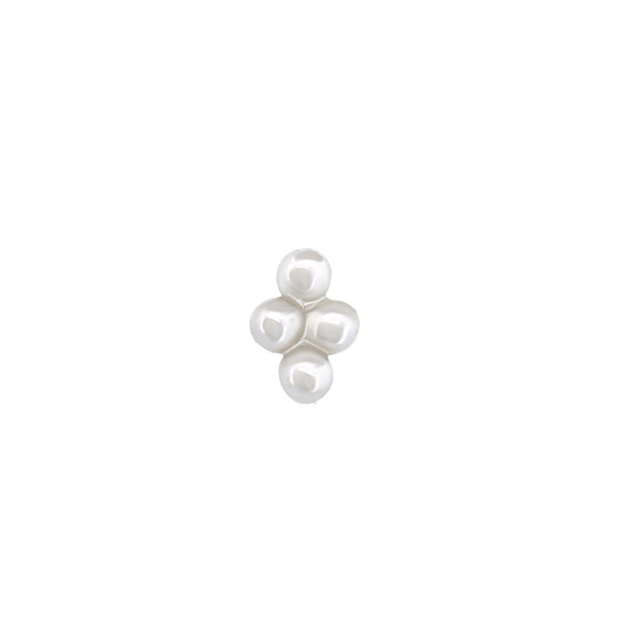 A 4 Bead Cluster (1.25mm) by Fiat Lux featuring four rounded white beads in a cross shape on a flatback piercing piece.