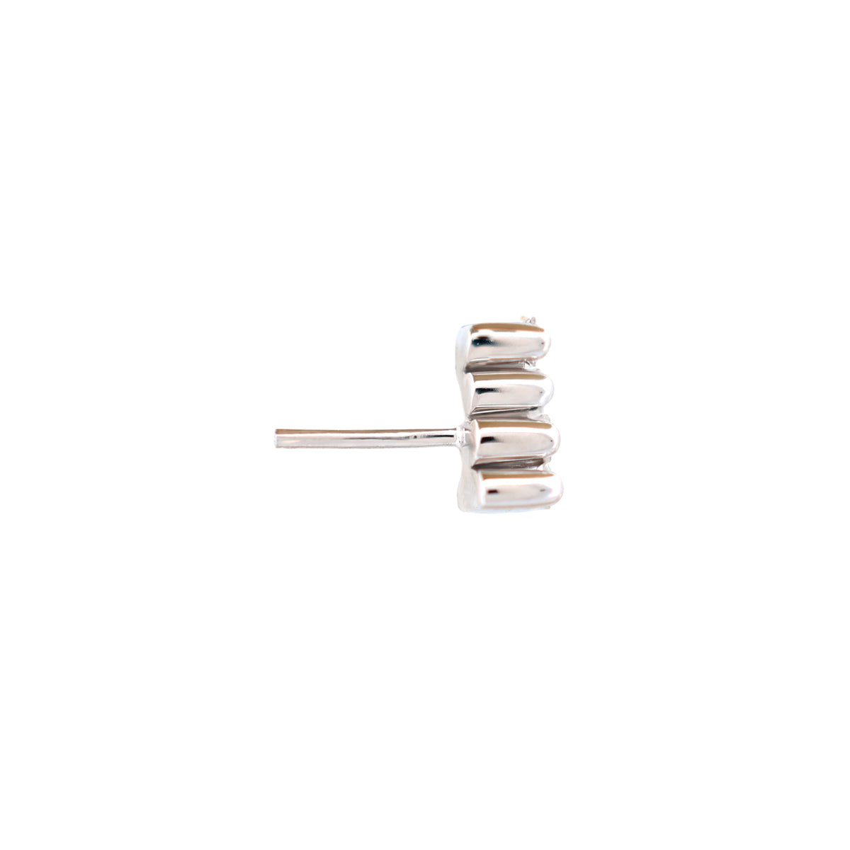 Side view of a 14k gold Fiat Lux Staircase Stud with a tiered, staircase-like design featuring diamond baguettes.
